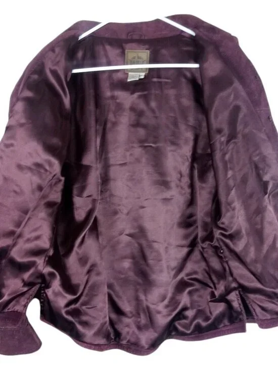 AMI Vintage Suede Leather Jacket Womens M Burgundy Moto Biker Travel Layer - Picture 2 of 4